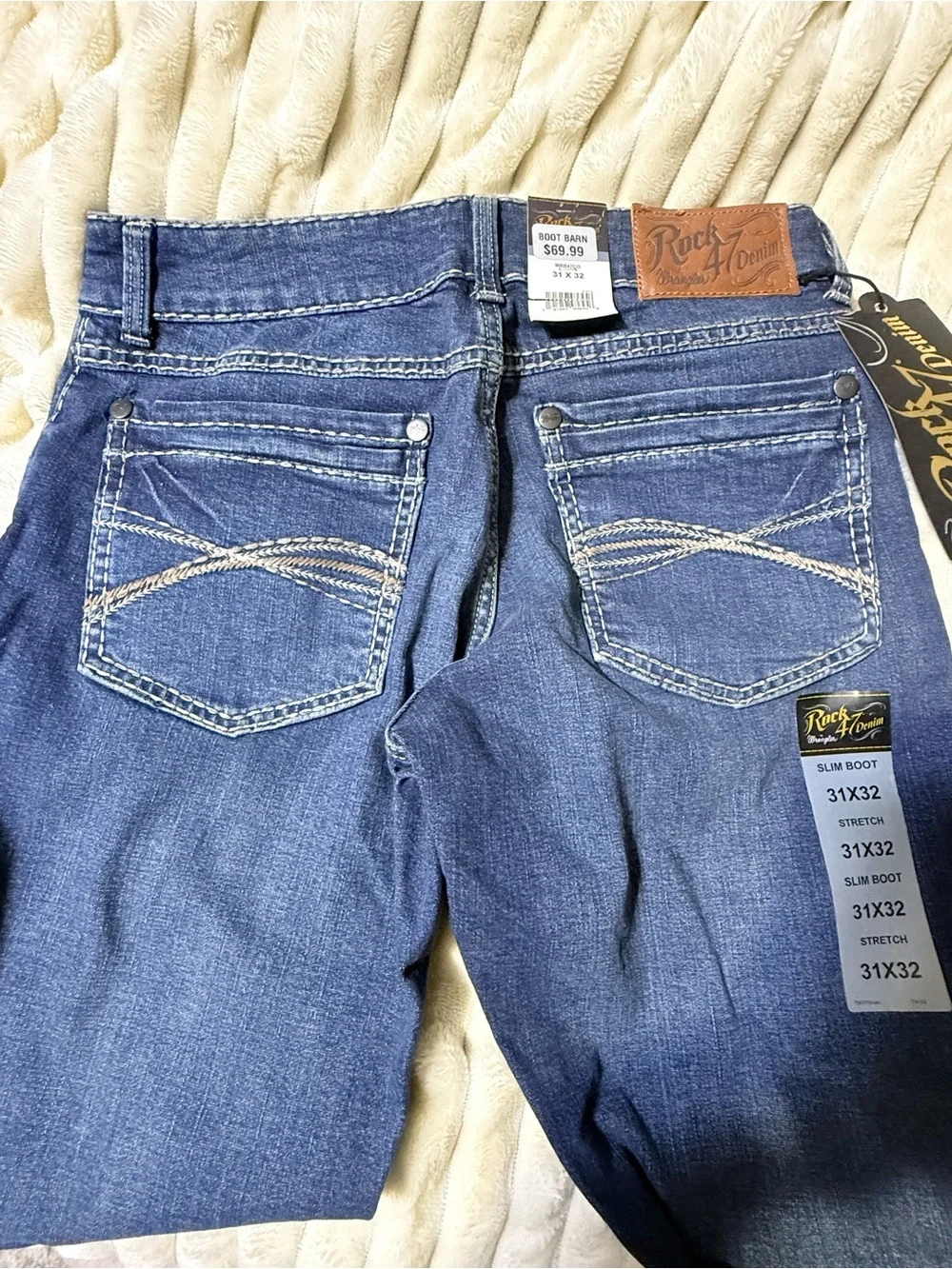 Rock 47 Wrangler Men’s Bootcut Jeans — Dark Blue